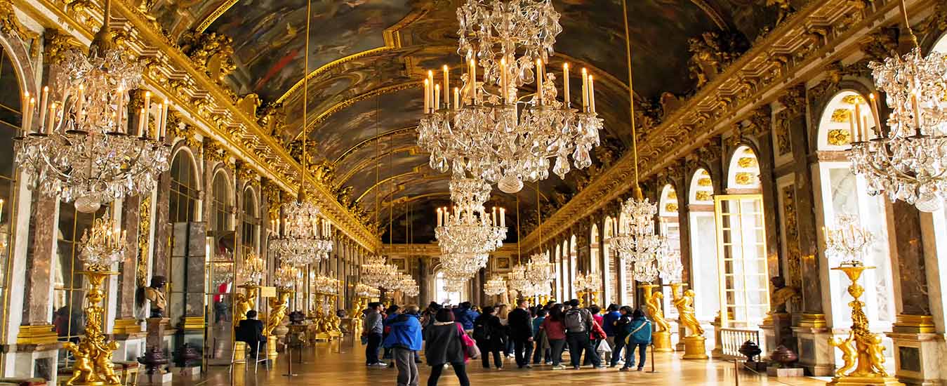 The chandeliers of the Hall of Mirrors at Versailles