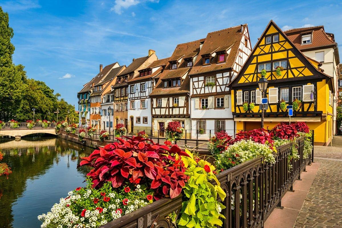Colourful half-timbered houses along the canal in Colmar, Alsace